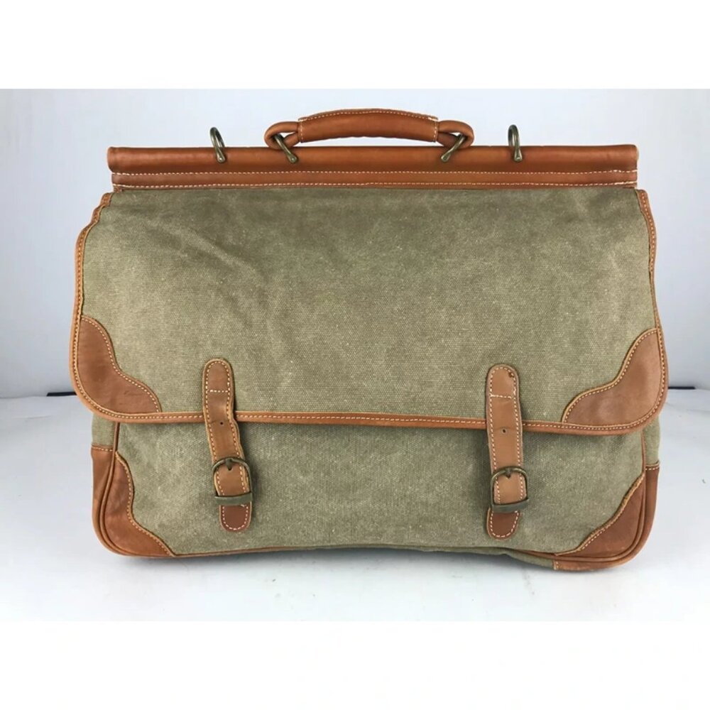 Unisex Adults Beige Brown Canvas Inner Zip‎ Pockets Top Handle Messenger Bag